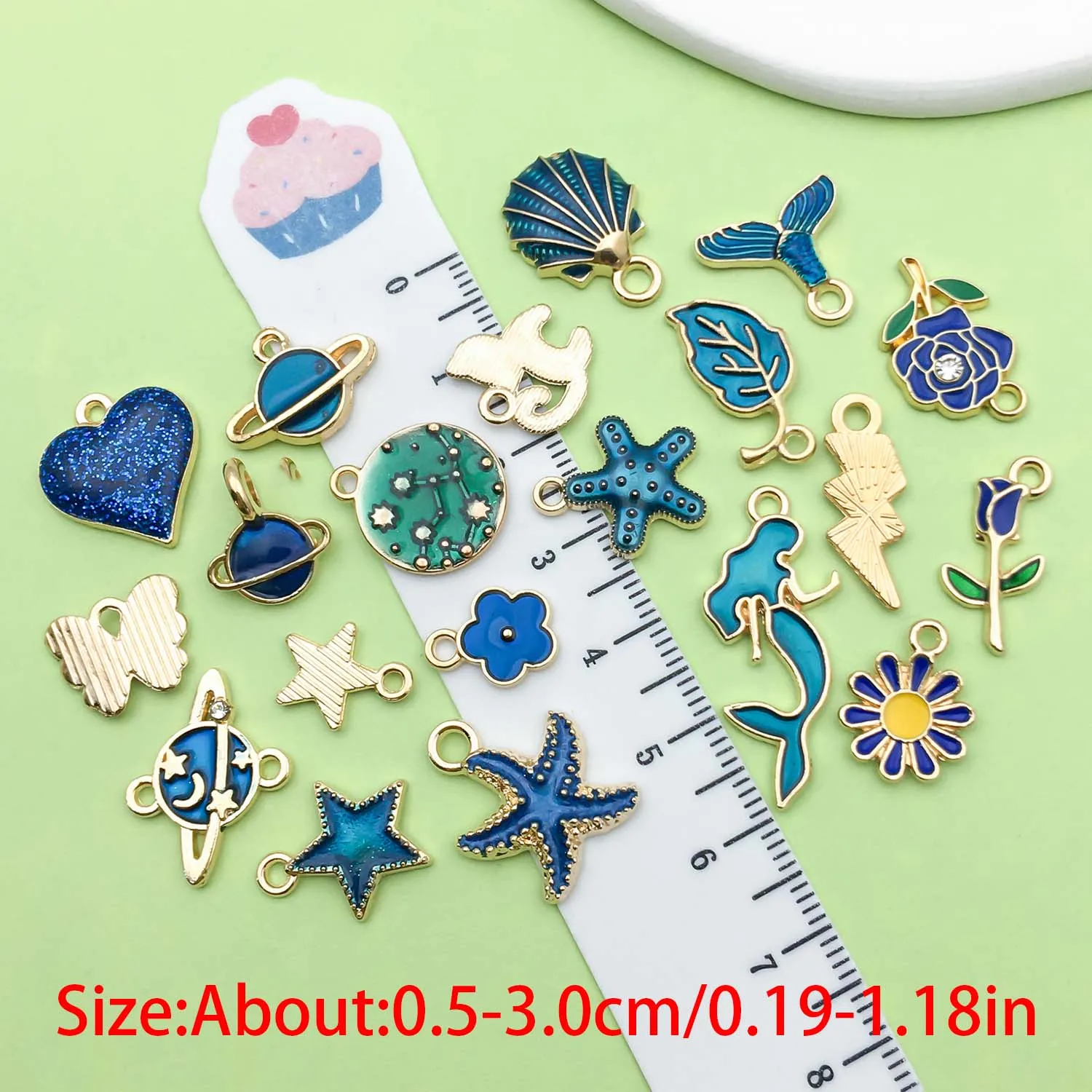 20pcs Dark Blue Enamel Charms Alloy Star, Flowers, Heart Pendants for DIY Bracelet Necklace Jewelry Making Accessories