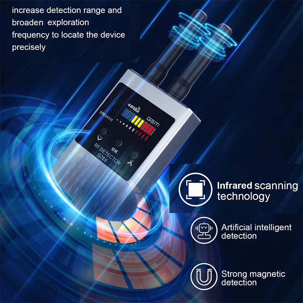 G768W 안티 스파이 무선 RF 신호 감지기 버그 GSM 오디오 파인더, GPS 로케이터 트래커, 라디오 안티 캔디드 스파이 카메라 스캐너 감지
