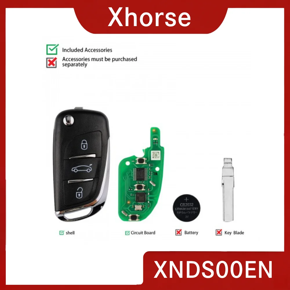 2026 Xhorse Key XNDS00EN Wireless Remote Car Keys DS Flip 3 Buttons Compatible KEYTOOL PLUS/MAX PRO/MINI KEY TOOL for DS Style