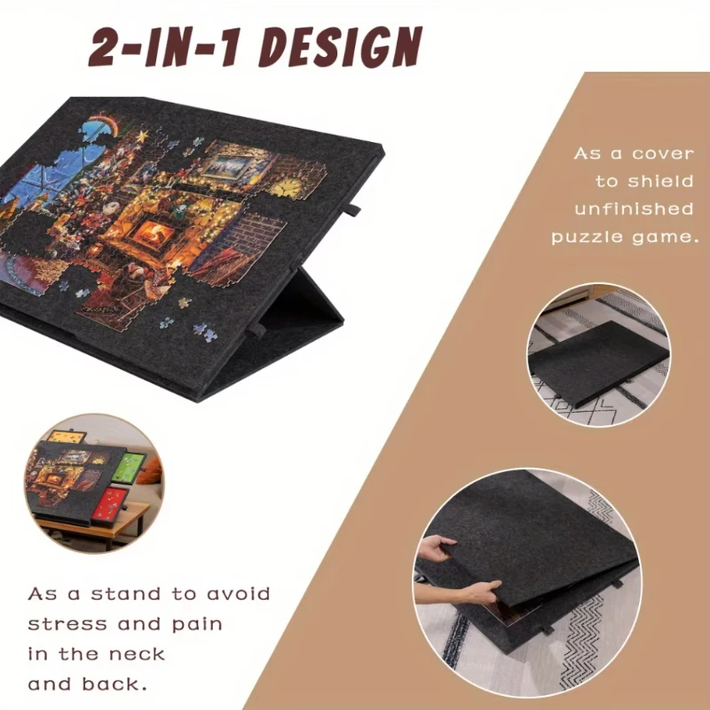 

Convenient Jigsaw Puzzle Table Board - Portable Foldable, Built-in Felt with Bracket & Protective Cover