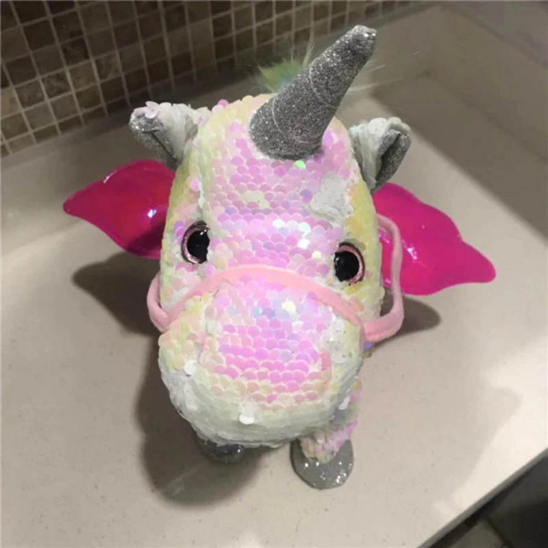 Unicornio eléctrico de lentejuelas para niños, juguetes de peluche de animales de peluche, música electrónica, regalo, novedad de 2019