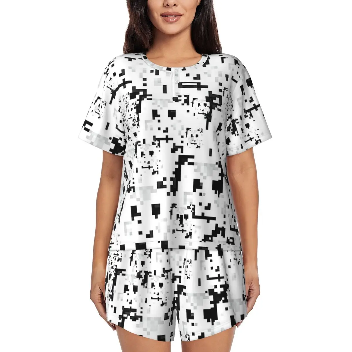 

Anti Facial Recognition Round Neck Short Sleeve Nightgowns for Sleeping Sleepshirts Women Loose Pajama Set Short Pants