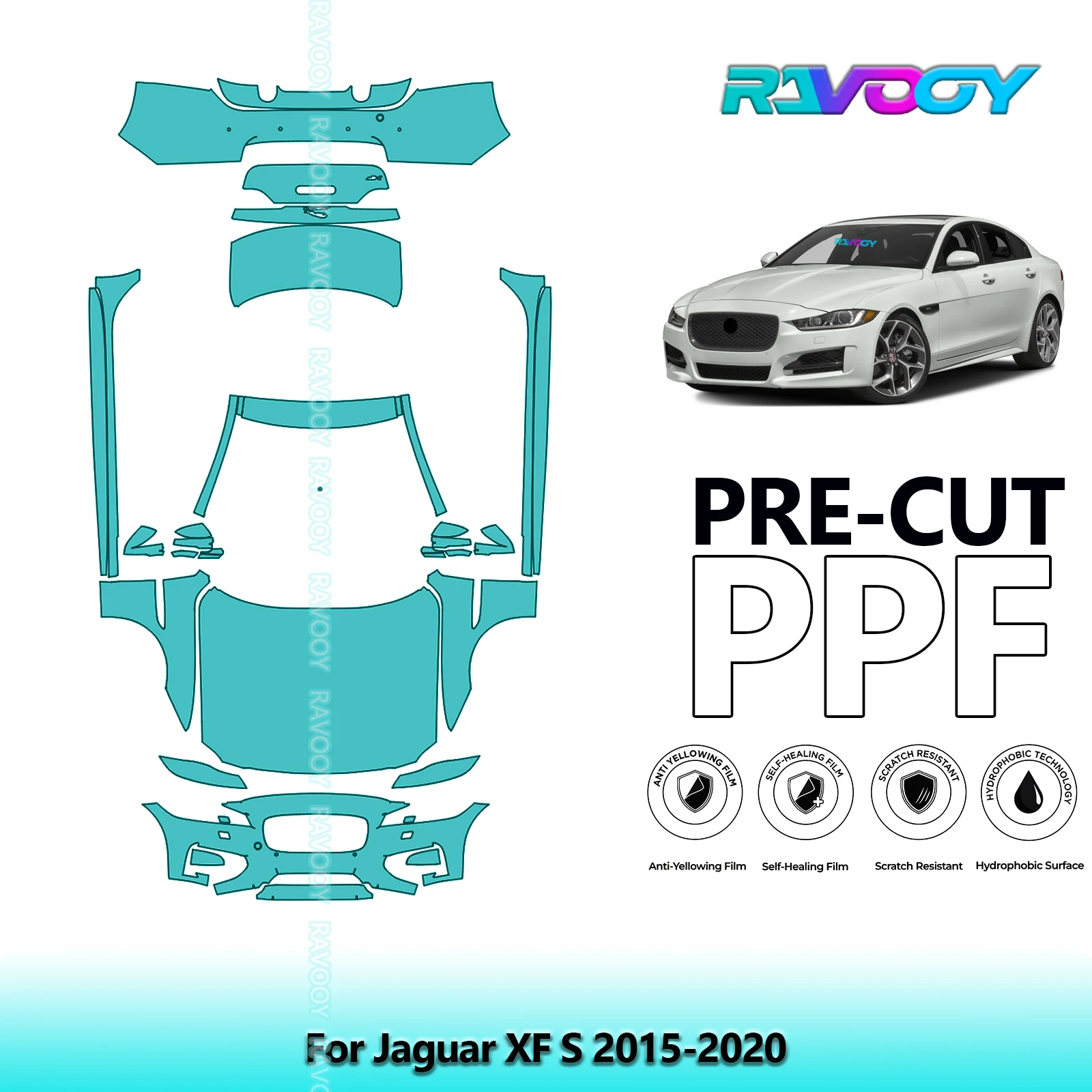

8.5Mil Precut PPF Paint Protection Film Front Kit+Rockers+Rear Bumper For Jaguar XF S 2015-2020
