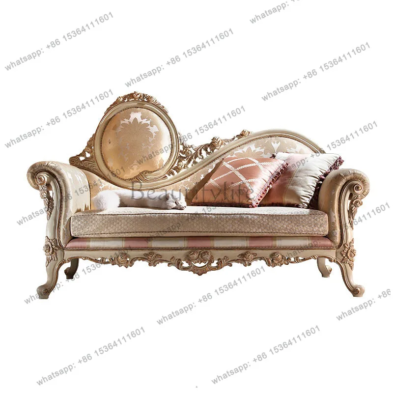 

European birch chaise longue court French style living room single sofa chair bedroom fabric chaise longue bedside stool