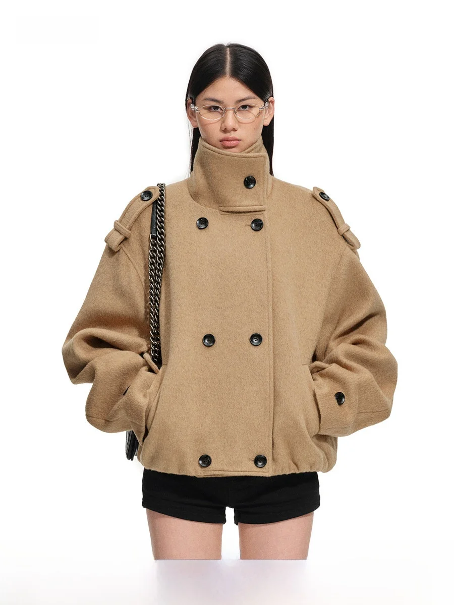 

Шерстяное пальто NAWS Ross свободного кроя с двубортной застежкой на пуговицах для молодых женщин, для повседневной носки, простой стиль