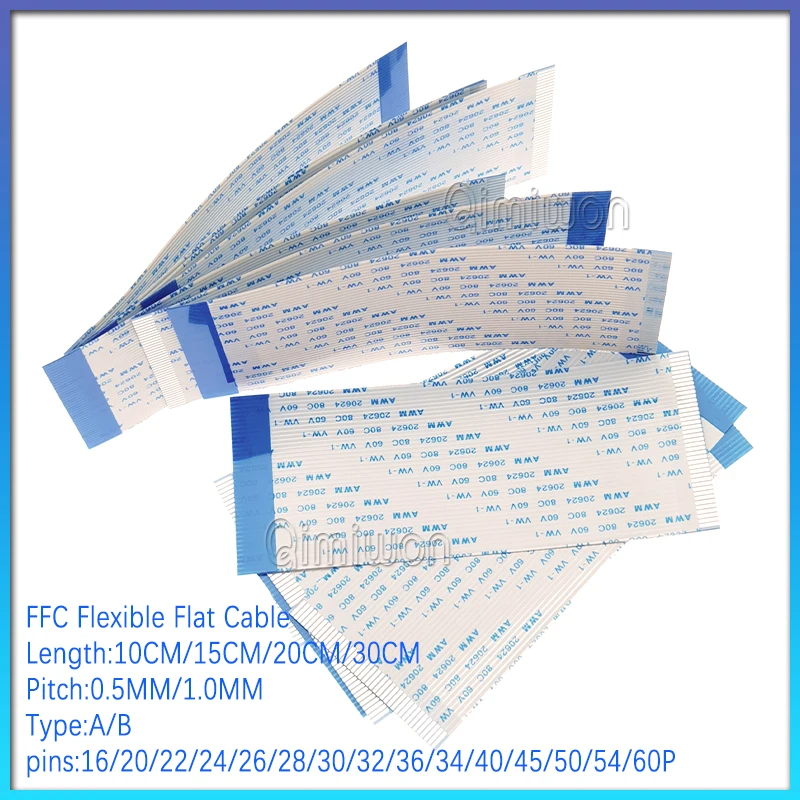 

10Pcs Flat Flexible Cable FFC FPC LCD AWM 20624 80C 60V VW-1 FFC-0.5MM 1.0MM 16/20/22/24/26/28/30/32/36/34/40/45/50/54/60 Pin