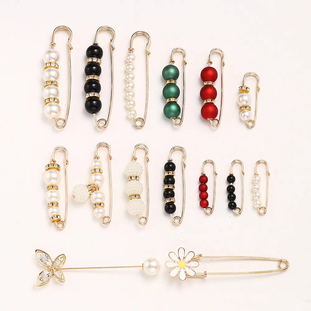 5Pcs Women Fashion Pearl Brooch Waist Cinching Adjustable Skirt Anti-slip Metal Pin Fixed Clothes Accessories For DIY Jewelry