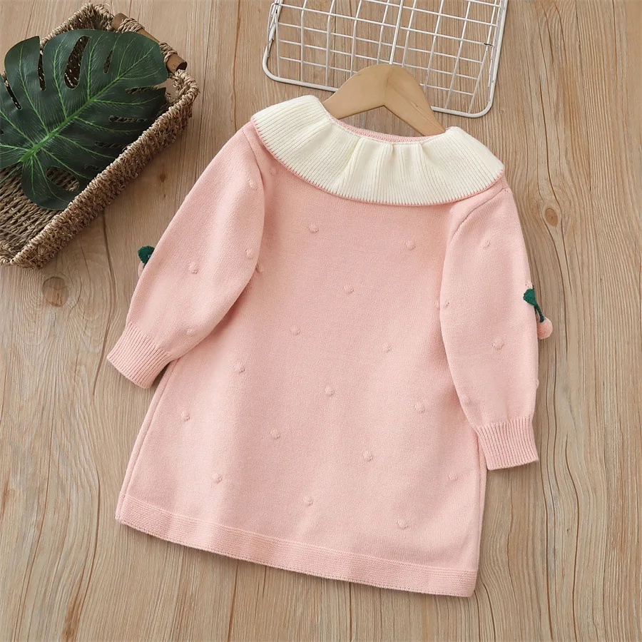 Girls Knitted Dresses Spring Autumn 2024 Children Woolen Jersey Sweaters Dress For Baby Princess Party Clothing Kids Outfits 6Y image 3