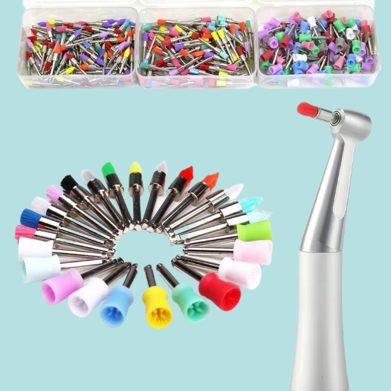 100Pcs Disposable Dentistry Polishing Brushes Flat/Bowl/Sharp Type Nylon Dental Prophy Polisher For Teeth Whitening Tools