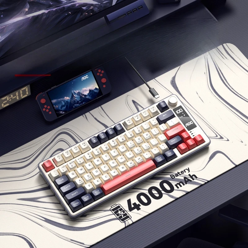 Немеханическая клавиатура с дисплеем, киберспортивная игровая механическая интеллектуальная компьютерная клавиатура GK300, 77-клавишная трехрежимная клавиатура