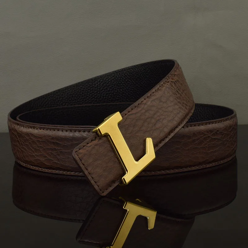 

New Black L Letter Belt Men's Luxury Fashion High Quality Belt Leather Designer Men's Belt Coffee Color Cowskinceinture