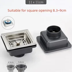 Escurridor cuadrado de acero inoxidable para fregadero, escurridor de cocina, filtro de heces, manguera desodorante con desbordamiento, accesorios de cocina