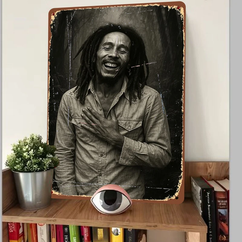 Custom Reggae Legend Bob Marley Laughing in Rain Portrait Metal Iron Painting Home Wall Decor Art