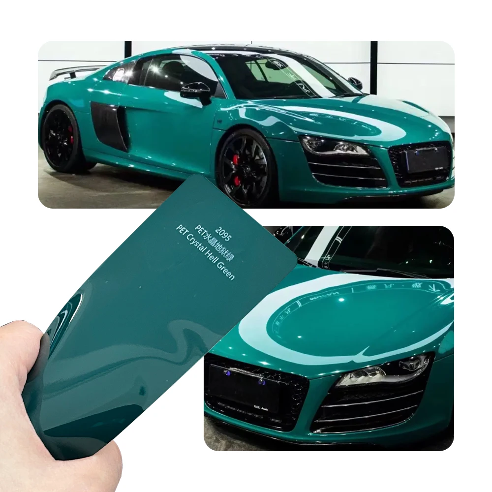 Super Bright Crystal Hell Green Full Car Wrap Vinyl PVC PET Auto Body Sticker Color Changing Film Roll Paint Protection 1.52X18M