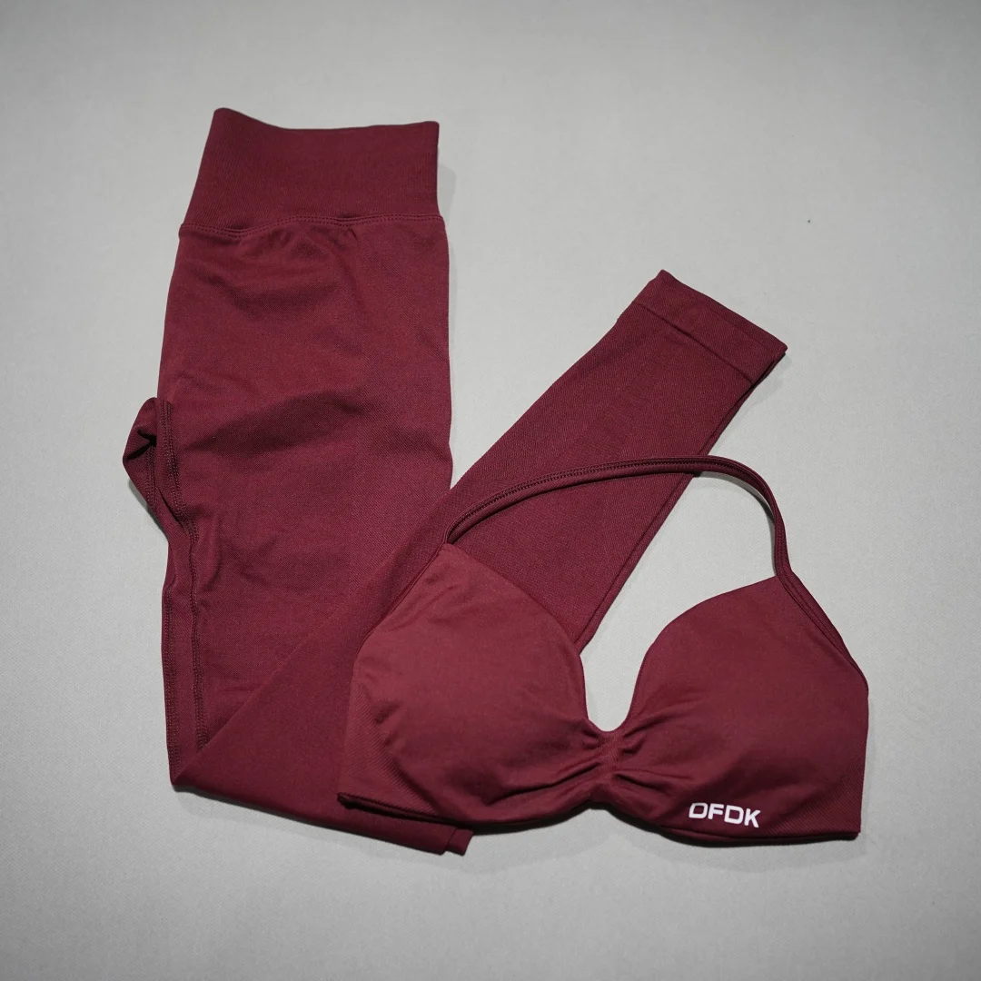 DFHE High Waist Scrunch Butt Leggings Set, Backless Halter Sports Bra, Seamless 2-Piece Yoga Fitness Athletic Wear