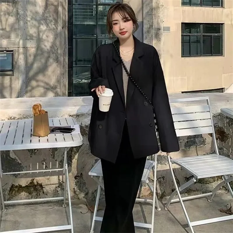 Ladies Solid Color Suit Outwear 2024 Women Medium Long Styles No Shoulder Pads Coat Spring Autumn Female Double-breasted Jacket