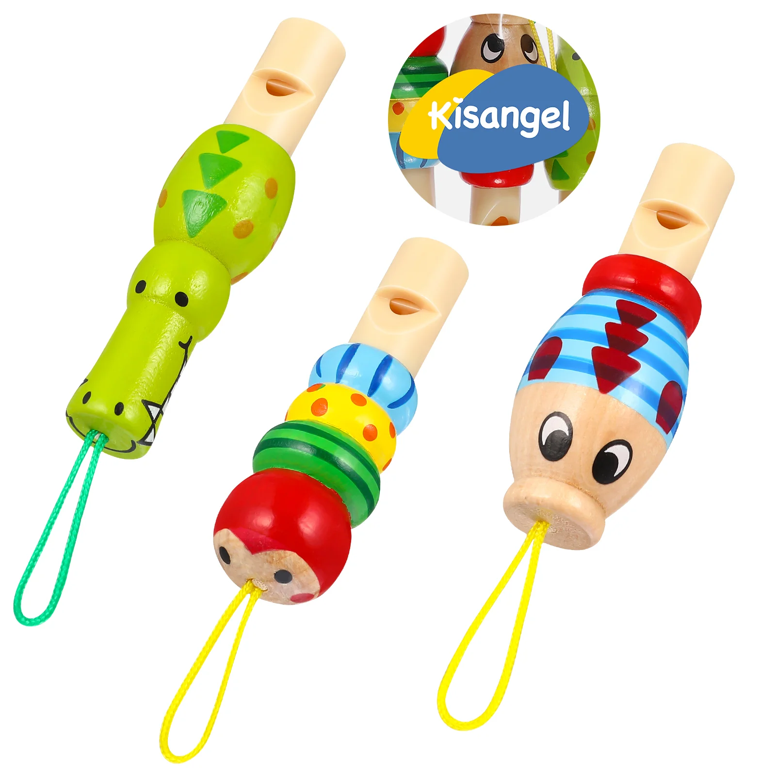 Silbato de animales a granel para niños, juguetes musicales, silbatos educativos de madera para bebés con cordón, 3 uds.