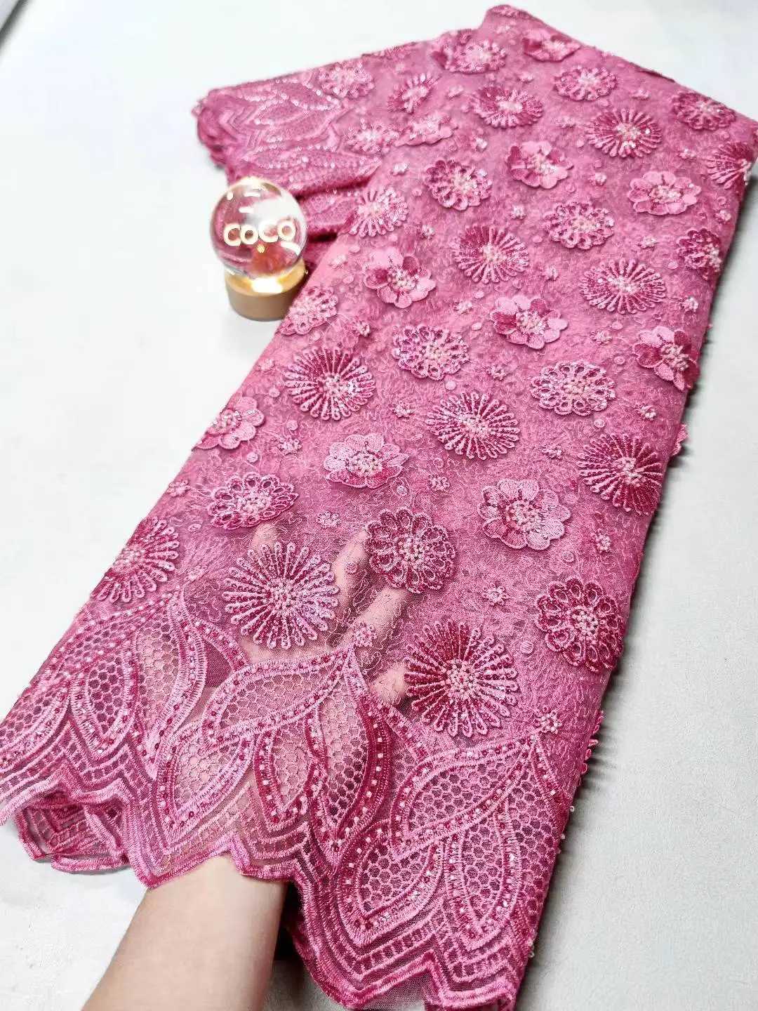 

2025 African Nigerian High-Quality Sequins Tulle Lace Fabric for Prom Dresses Beads Embroidery Sewing Net Cloth 5Yard XL109