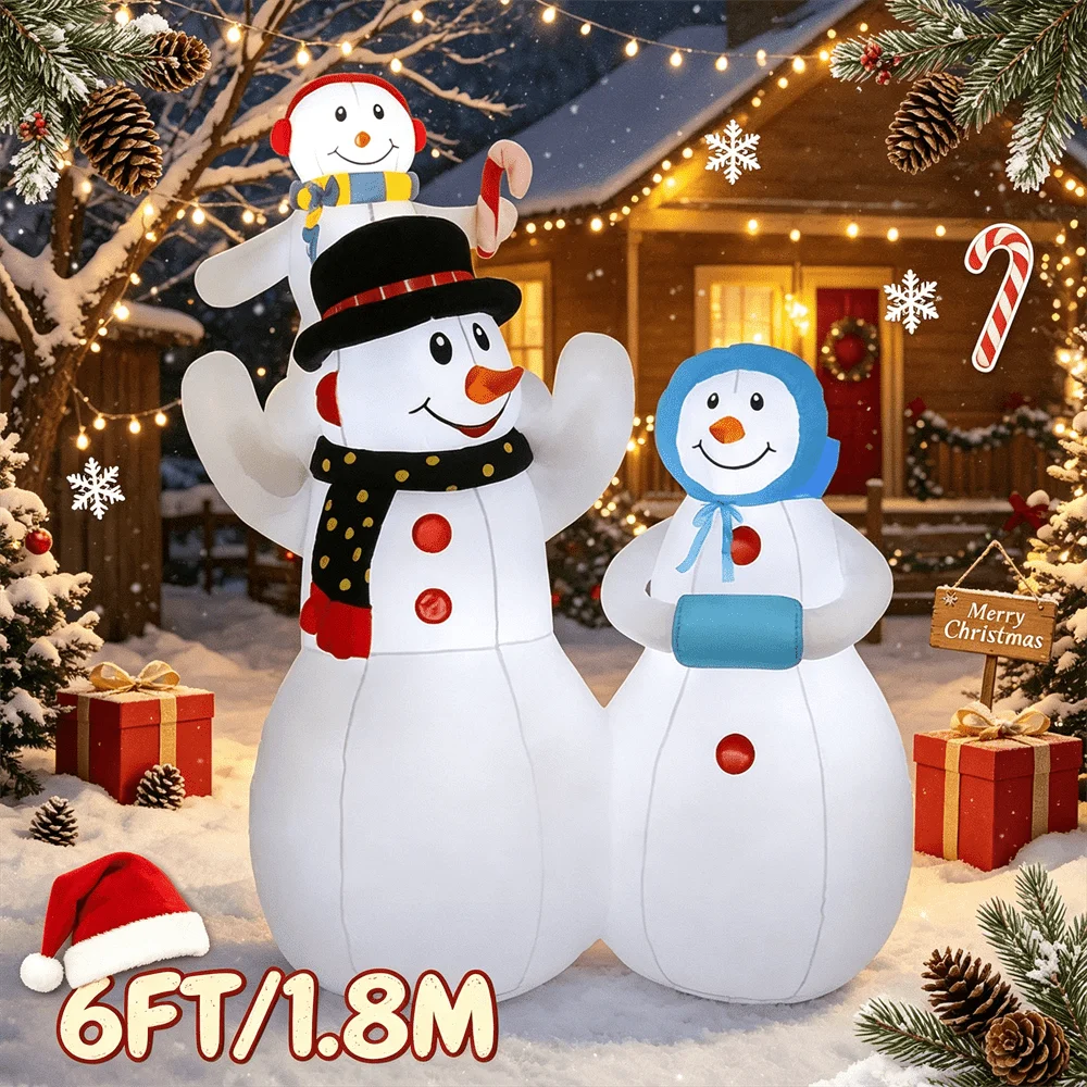 Christmas Lights Outdoor - 6FT/1.8M Christmas Inflatable Model Snowman Family