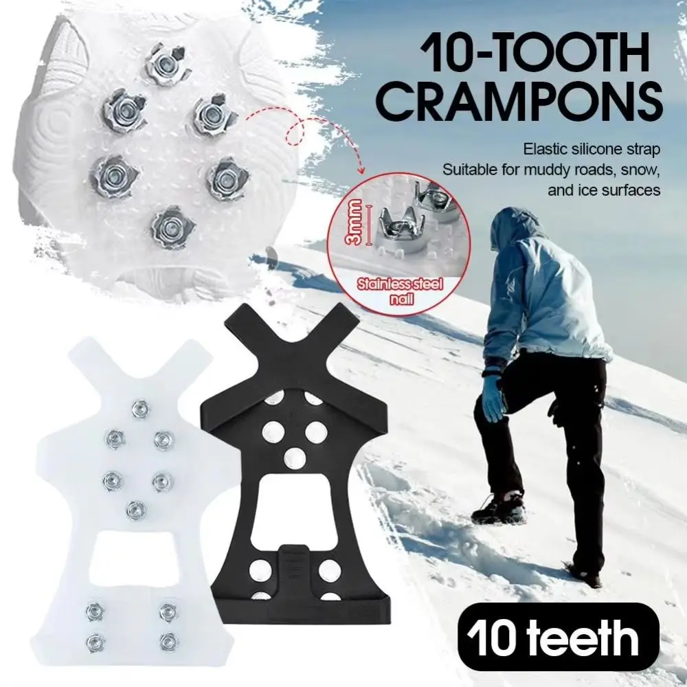 10 Studs Shoes Spikes Cover Flexible Anti-Skid Snow Spikes Shoes Stretchable Shoe Spike Snow Crampon Cleats Mountaineering