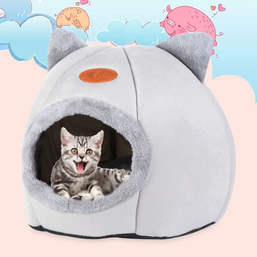 Lovely Cat Pet Dog Cat Beds Nest Soft Comfortable Semi-enclosed Cat Nest Kennel Indoor Pet Supplies for Cat Dog to Play Rest