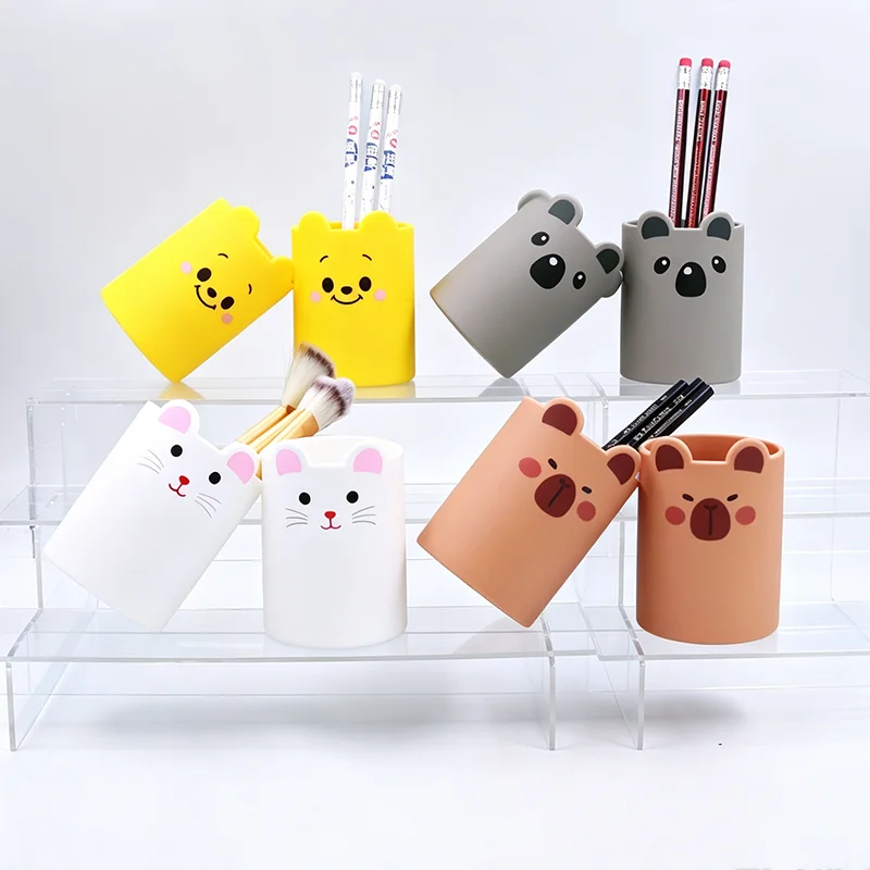 Animal Shape Silicone Pencil Holder Large Capacity Cosmetic Brush Storage Case Desktop Stationery Organizer  Home School Office