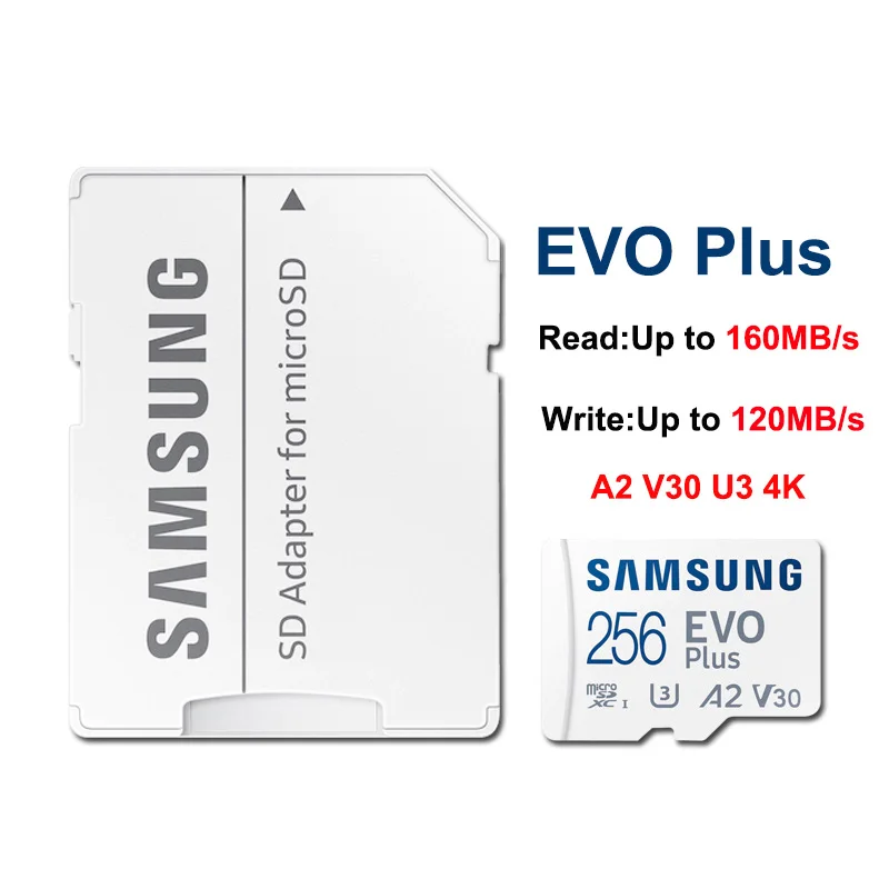 SAMSUNG EVOPlus 64GB U1 V10 A1/128GB 256GB 512GB U3 V30 A2 MicroSD Geheugen TF-kaart microSDXC UHS-I C10 Lezen Snelheid tot 160MB/s
