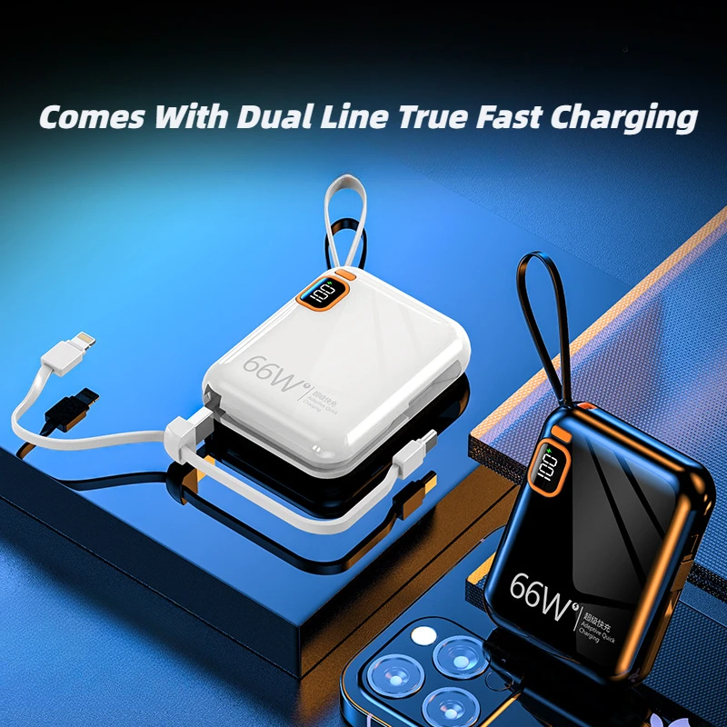 66w Bidirectional Super Fast Charging Power Bank Large Capacity Mobile Power Bank With 10000mah And 20000mah Built In Cable