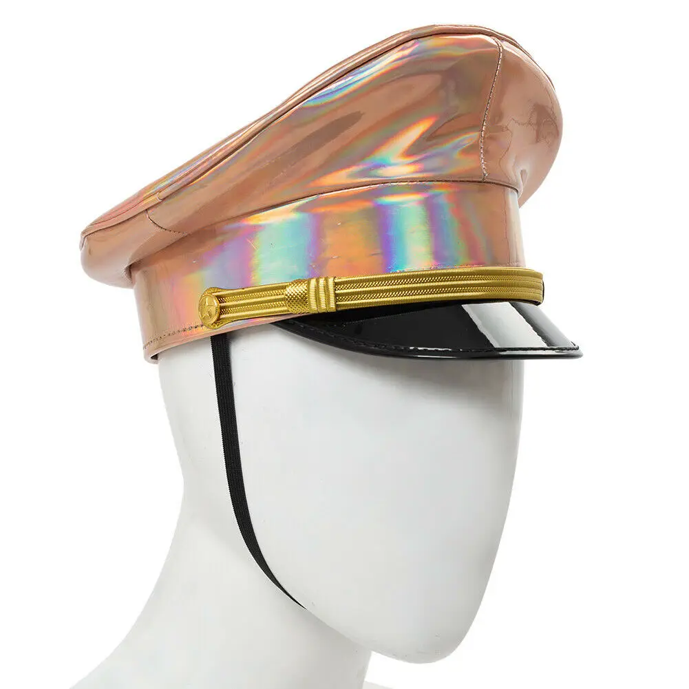 Gorra de capitán de cuero PU para mujer, gorro de ala grande para baile de graduación, Boina con personalidad para espectáculo de Bar y Cosplay