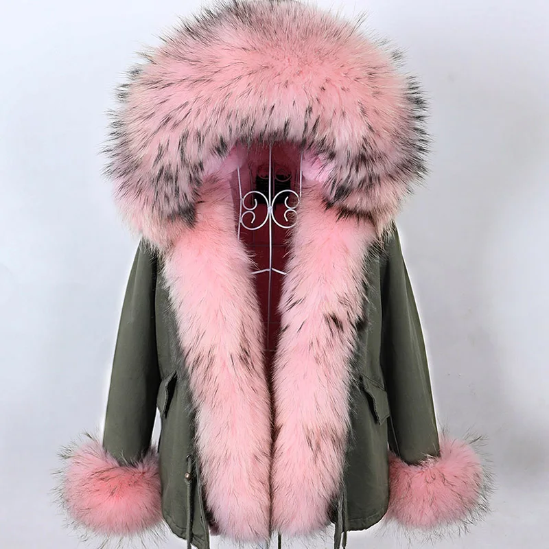 Maomaokong-Parka en Fourrure de Raton Laveur Naturelle pour Femme, Veste avec Col à Capuche, Manteau Chaud avec Torche, 2024 Fourrure, Hiver