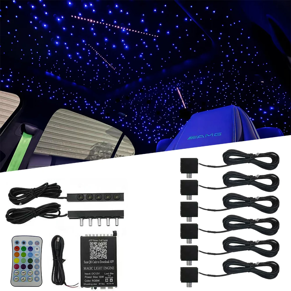 16w Split RGBW Engine Car Headliner Kit With 0.75mm 0.5mm Fibers Fiber Optic Star Lighting DC12V Car Atmosphere Decoration