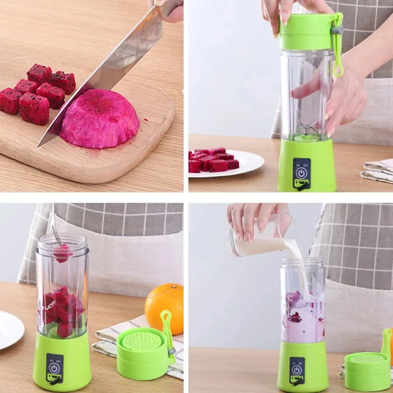 380ml 6 Blades Portable Electric Fruit Juicer Home USB Rechargeable Smoothie Maker Blenders Machine Sports Bottle Juicing Cup