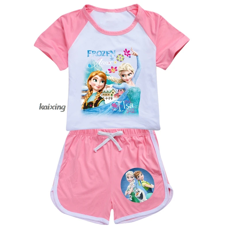 Conjunto de 2 piezas con estampado de Frozen para niños, camisetas suaves y pantalones, ropa informal para niñas y adolescentes de 2 a 15 años
