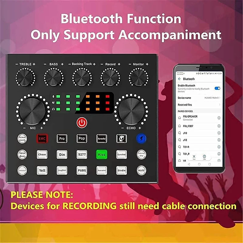 ●V8S Live External Sound Card Voice Changer Sound Card with Multiple Sound Effects for Live Recording Home KTV Voice Chat