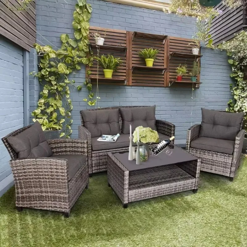 Modern Style Plastic PE Rattan Leisure Chair Outdoor Garden Patio Furniture Rattan Wicker Lounge Sofa Set