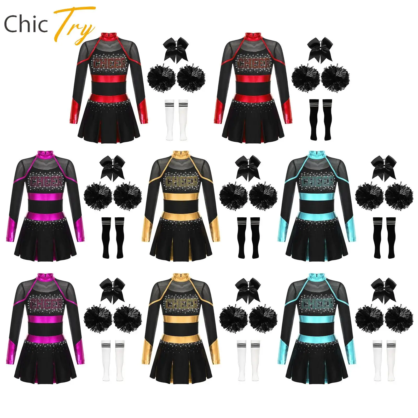 

Kids Girls Cheerleader Costume Outfit Set Halloween Cheerleading Fancy Dress for Birthday Party Cheer Uniform School Performance