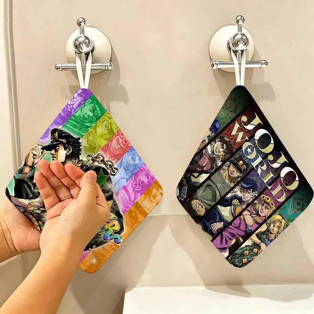JOJO B-bizarre A-adventure Anime Polyester Cotton Hand Wiping Towel with Hanging Loop, Lightweight for Home and Commercial Use