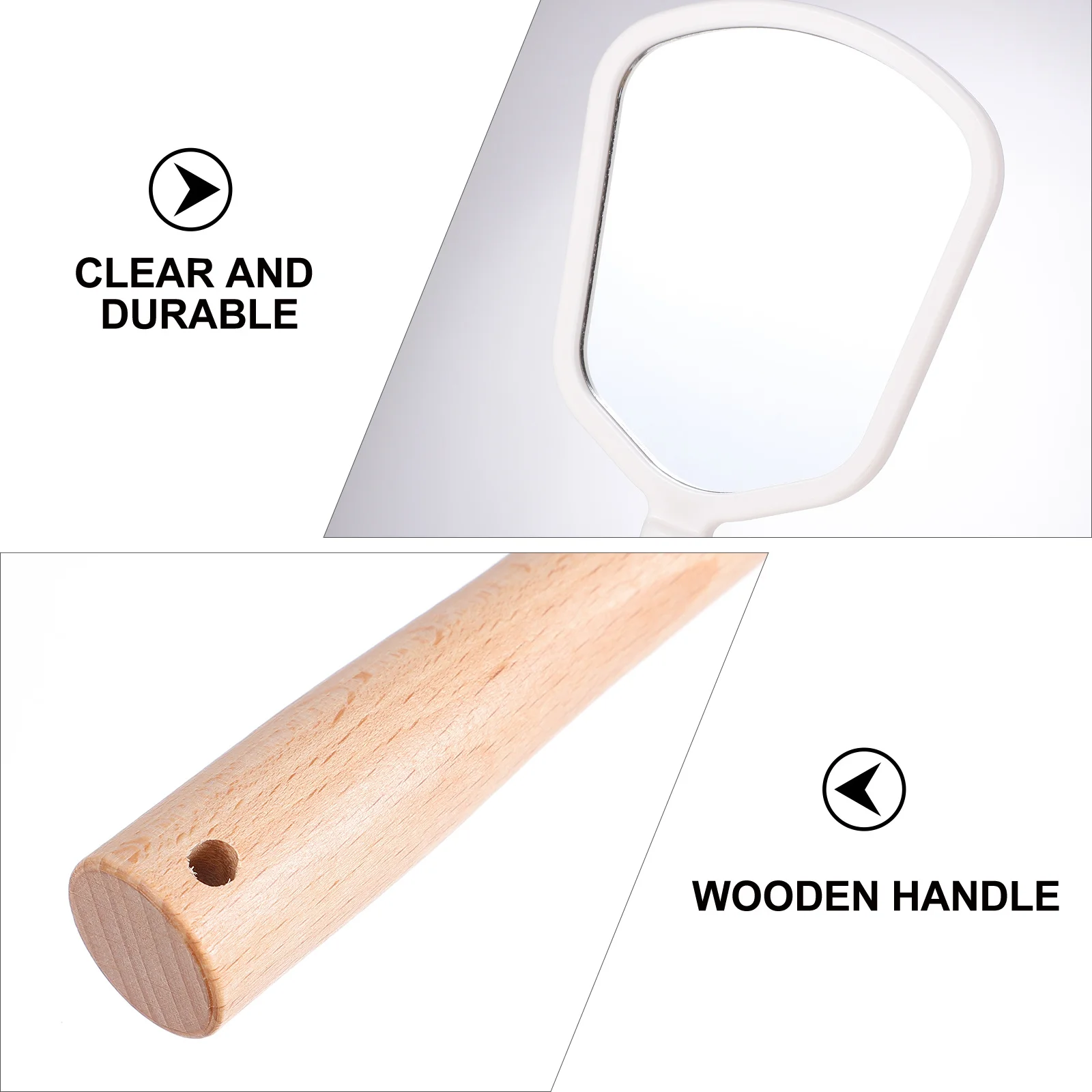 Make-upspiegel met houten handvat, draagbare lichtgewicht draagbare kapperssalonspiegel, High Definition, helder oppervlak