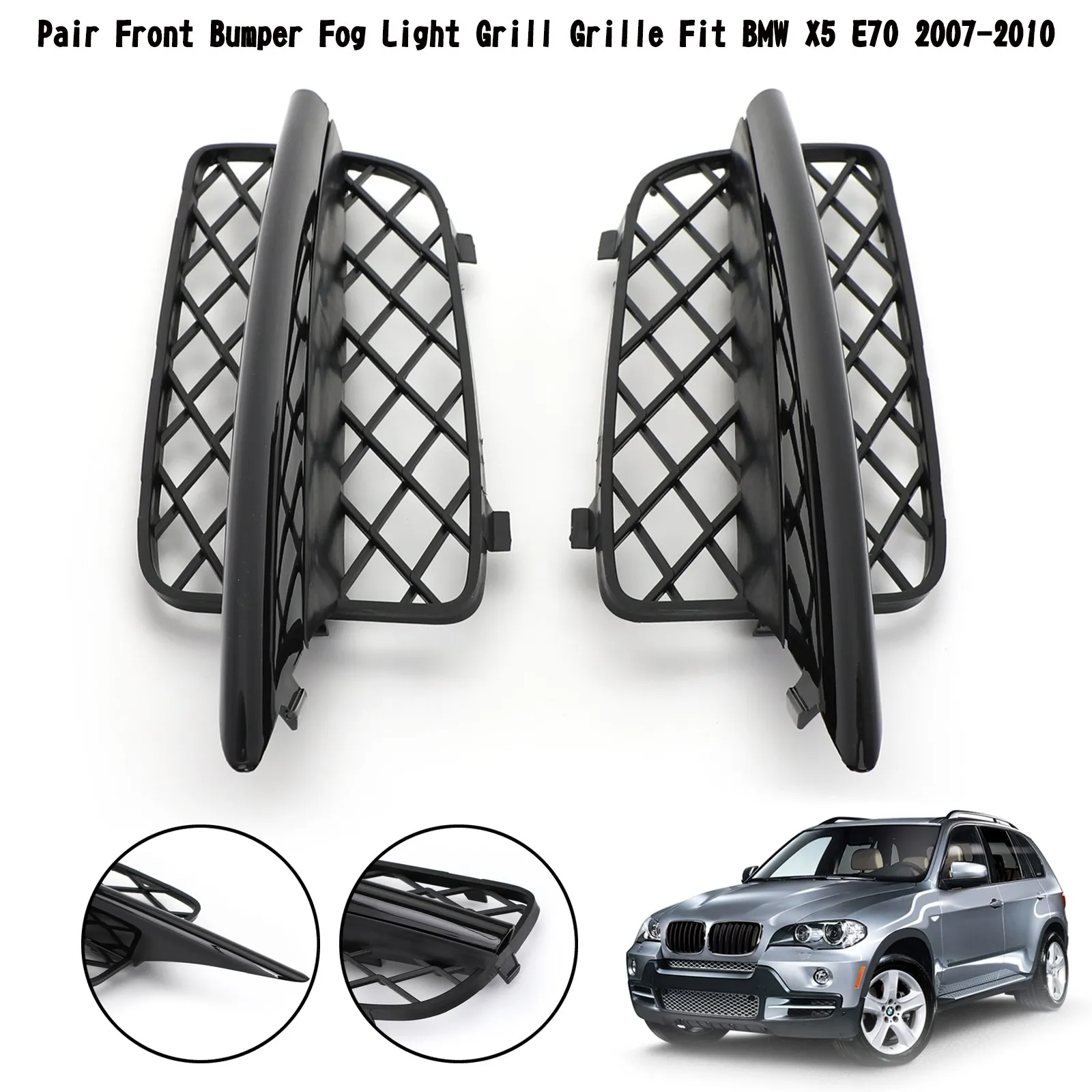 Areyourshop Pair Front Bumper Fog Light Grill Grille For BMW X5 E70 2007-2010