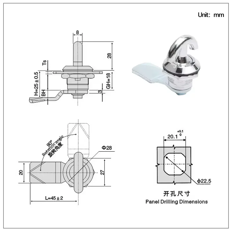 5pcs Small round Head Rotating Tongue Lock Handle for Industrial Electrical Machinery Cabinet Door Lock Industrial Strength