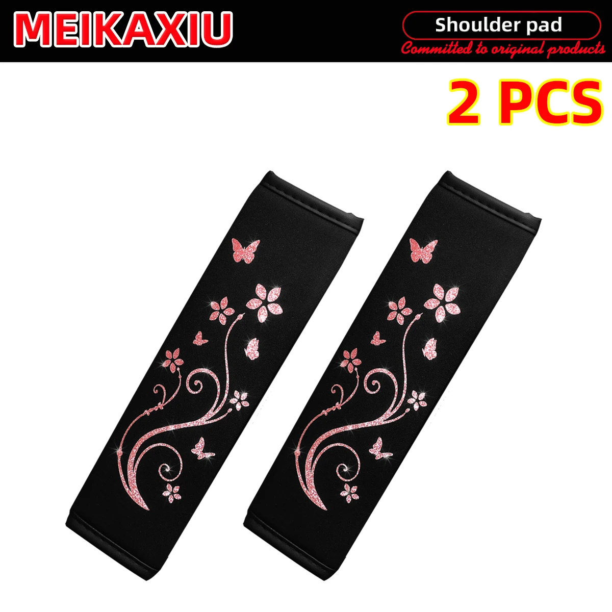 2er-Set Auto-Schulterschoner aus atmungsaktivem Stoff mit Glitzer-Pfingstrosen-Design – Bling-Bling Sicherheitsgurt-Dekoration für Damen-Auto-Accessoires