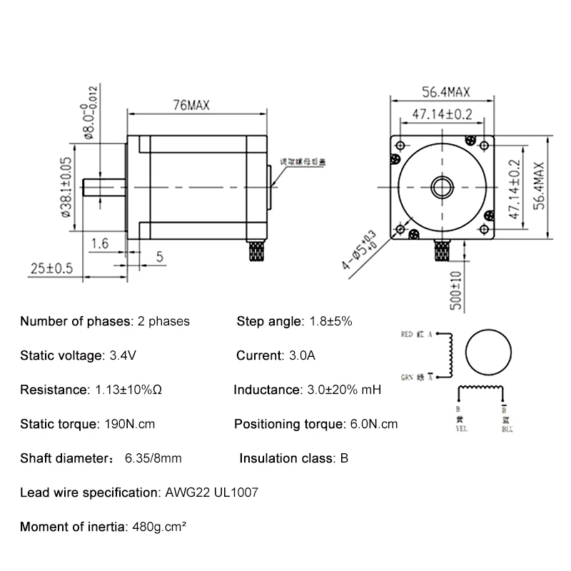 NEMA 23 NC Stepper Motor 76x56.4mm 3A 1.8Nm D=6.35mm 8mm 4 Pins For CNC Router Engraving Milling Machine