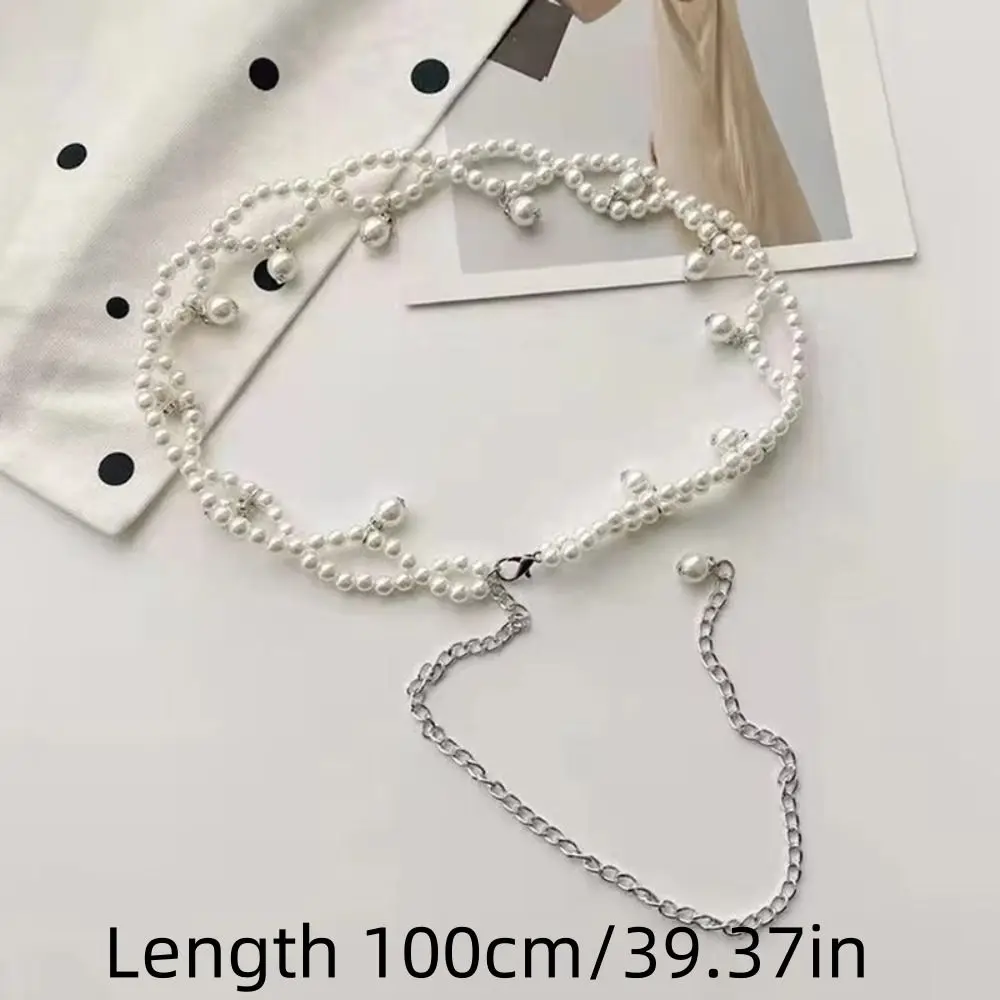 Nuevo Cadenas de cintura con perlas de 100cm, accesorio de cintura, cinturón versátil, temperamento, cinturón de perlas elegante para mujer