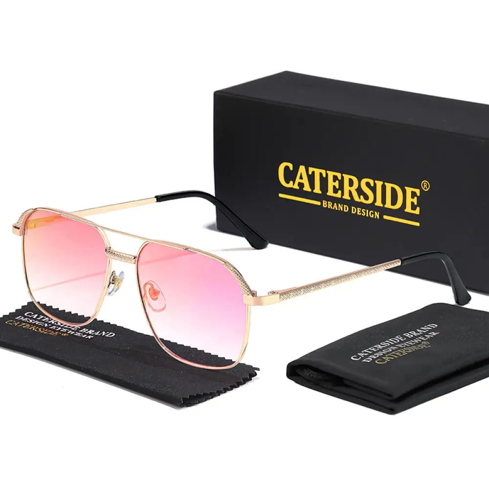 

CATERSIDE новые ретро солнцезащитные очки-пилоты мужские квадратные оправы Suneyeglass женские с плоским верхом двойные мосты отпуск пляжные очки UV400