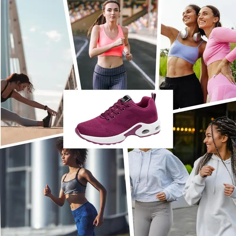 Women's Training Shoes Lace Up Women Air Cushion Running Shoes Breathable Training Shoes Tennis Shoes Outdoor Sports Footwear