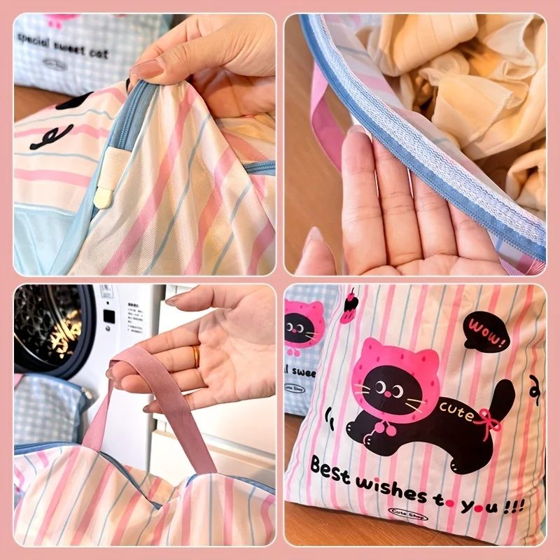 Cute Cat Panda Laundry Bag, Durable Polyester Zippered Hamper for Home Travel Clothes Socks Storage - view 6
