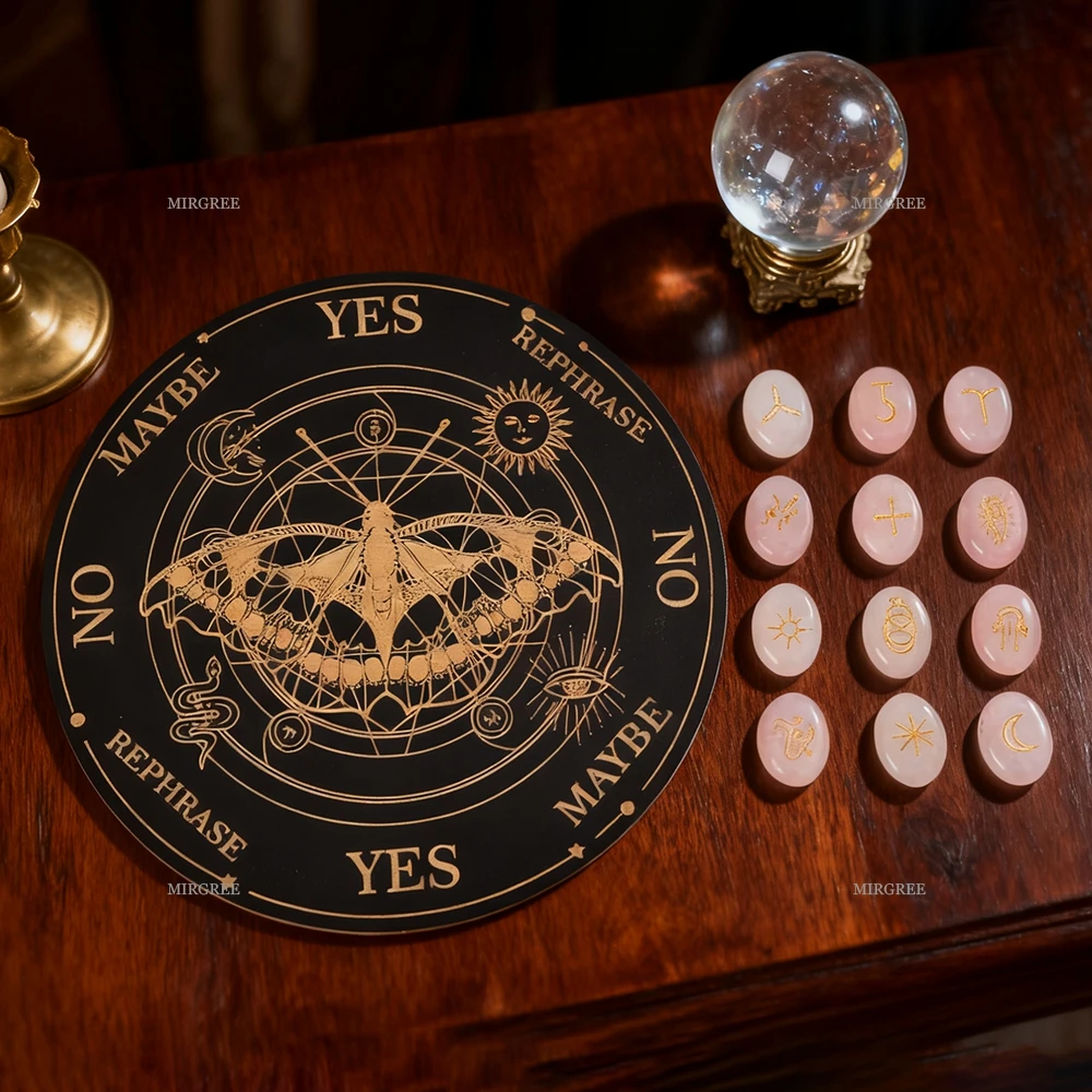 14pcs Crystal Divination Tools, Carved Wooden Plates Perfect for Divination, Meditation, and Intuitive Decision-making