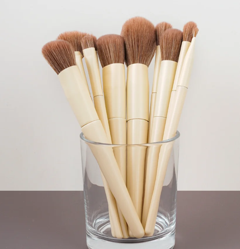 10 قطعة مجموعة فرش الماكياج العلامة الخاصة يشكلون فرشاة رمش عينيه الأساس فرشاة لمساحيق التجميل بالجملة البني 10 مجموعات