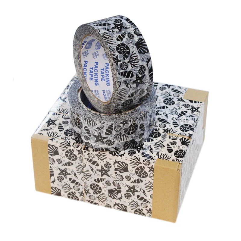 Packaging Tape Shipping Box Tape Starfish Conch Print Packing Tape Self-adhesive Tapes Logistics Supplies 4.5cm x 100Meter