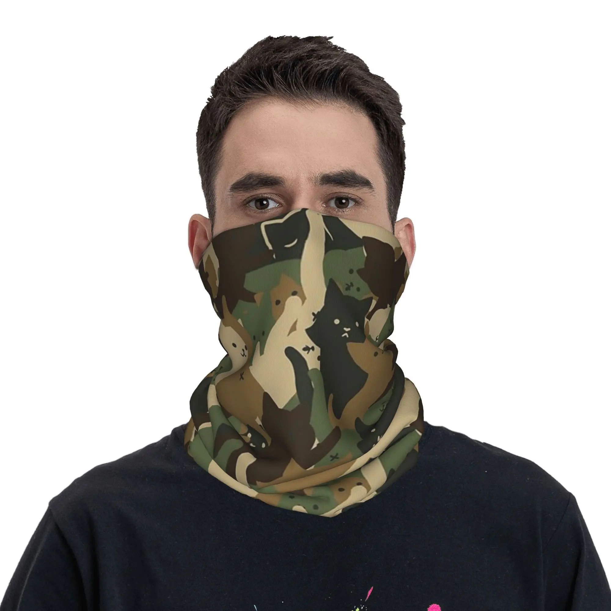 Cats Army Camouflage  Bandana Neck Cover Printed Wrap Scarf Multifunction Balaclava Riding For Men Women Adult Winter